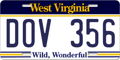WV license plate DOV356