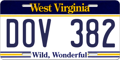 WV license plate DOV382