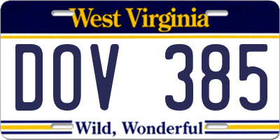 WV license plate DOV385