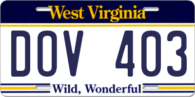 WV license plate DOV403