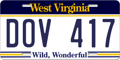 WV license plate DOV417