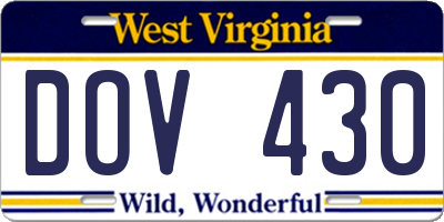 WV license plate DOV430