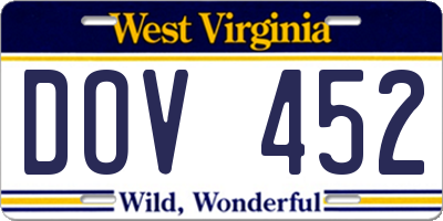 WV license plate DOV452