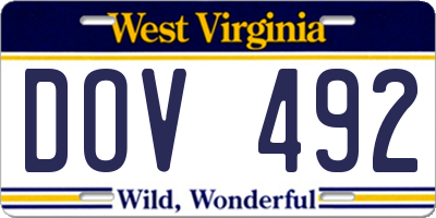WV license plate DOV492