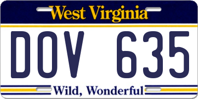 WV license plate DOV635