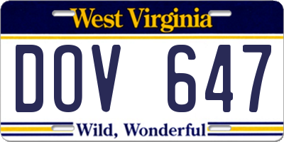 WV license plate DOV647
