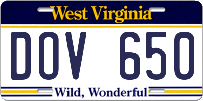 WV license plate DOV650