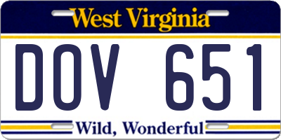 WV license plate DOV651