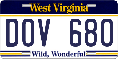 WV license plate DOV680
