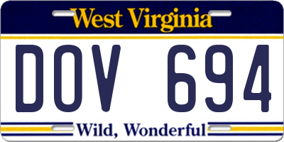 WV license plate DOV694