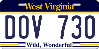WV license plate DOV730