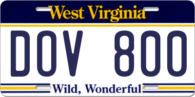 WV license plate DOV800