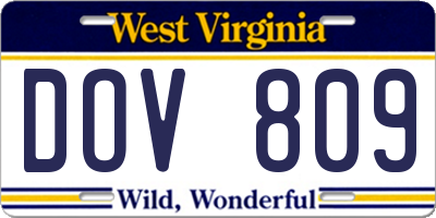 WV license plate DOV809