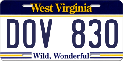 WV license plate DOV830