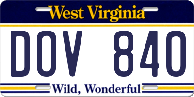 WV license plate DOV840