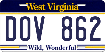 WV license plate DOV862