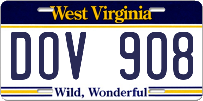 WV license plate DOV908