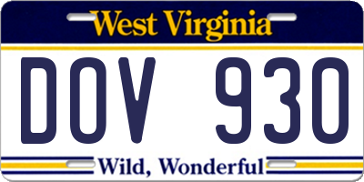 WV license plate DOV930