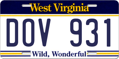 WV license plate DOV931