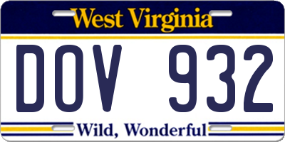 WV license plate DOV932