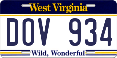WV license plate DOV934