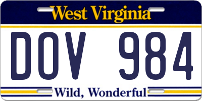 WV license plate DOV984