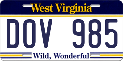 WV license plate DOV985