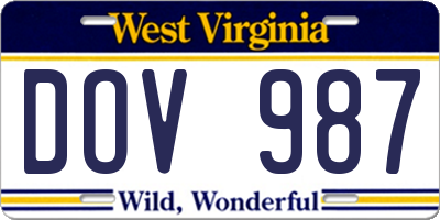 WV license plate DOV987