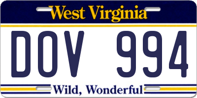 WV license plate DOV994