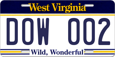WV license plate DOW002