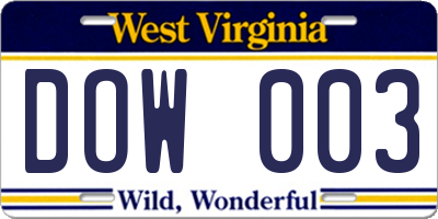 WV license plate DOW003