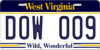 WV license plate DOW009