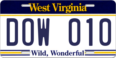 WV license plate DOW010