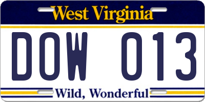 WV license plate DOW013