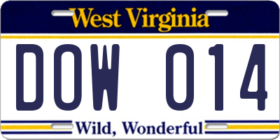WV license plate DOW014
