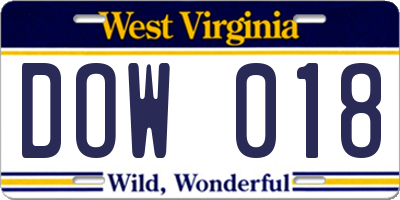 WV license plate DOW018