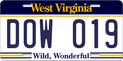 WV license plate DOW019