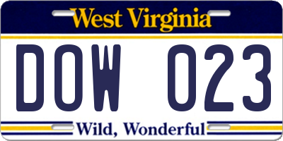 WV license plate DOW023