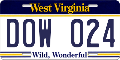 WV license plate DOW024