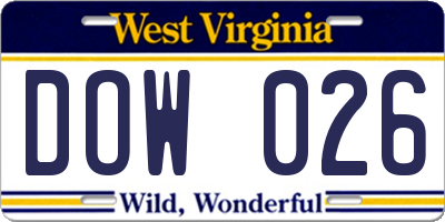 WV license plate DOW026