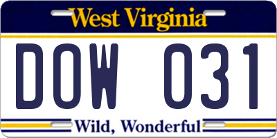 WV license plate DOW031