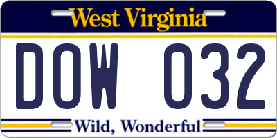 WV license plate DOW032