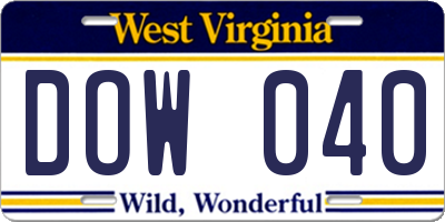 WV license plate DOW040