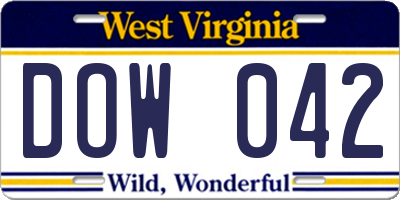 WV license plate DOW042