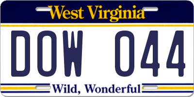WV license plate DOW044