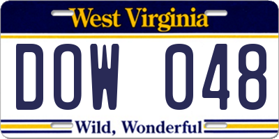 WV license plate DOW048
