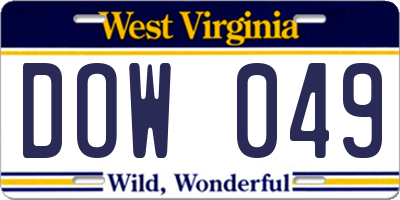WV license plate DOW049
