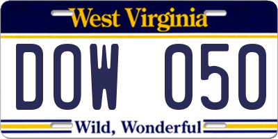 WV license plate DOW050