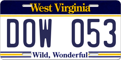WV license plate DOW053