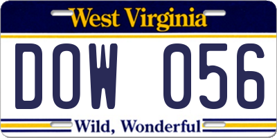 WV license plate DOW056
